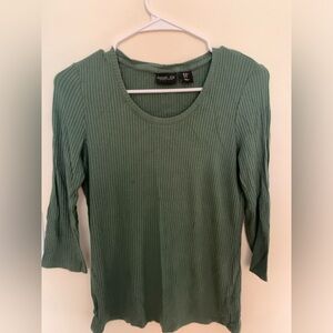 Rachel Zoe Ribbed Green Mid-Sleeve Shirt